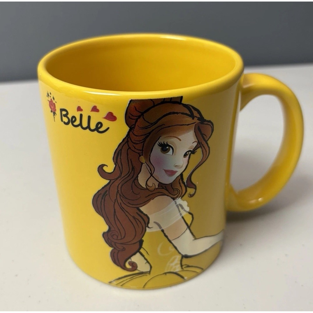 Disney Beauty And The Beast Princess Belle Glitter Yellow 20oz Coffee Mug - Picture 3 of 6